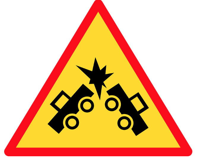 Warning sign of two cars colliding