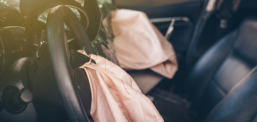 Deflated airbags after a car collision